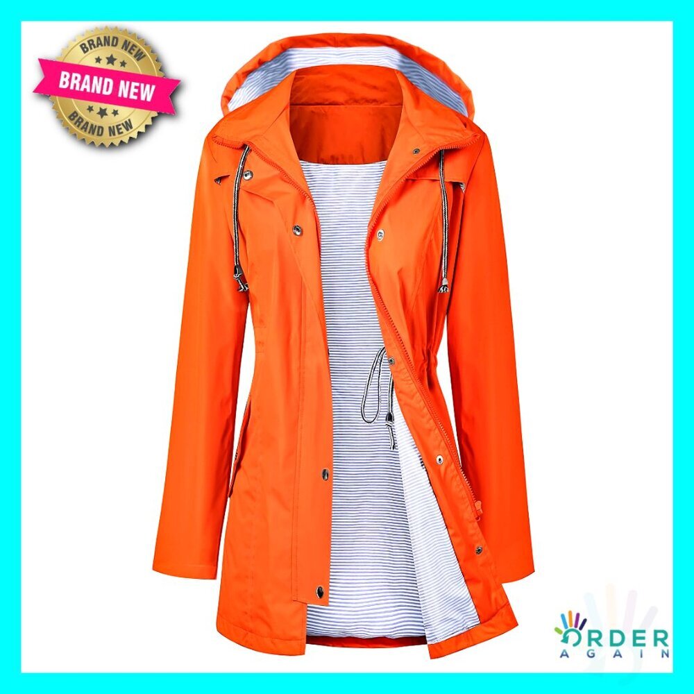 Waterproof Trench Raincoat Hooded Lined Windbreaker Travel Jacket Classic Fit